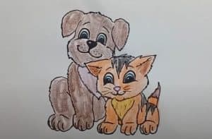 How to draw Dog and cat cute and easy