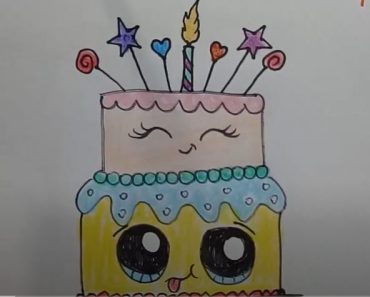 How to draw a birthday cake cute and easy