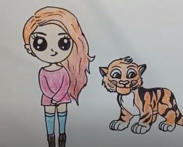 How To Draw Girl with A Tiger Cute