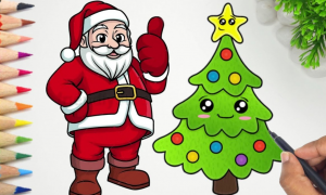 How to Draw of Santa Claus and the Christmas tree