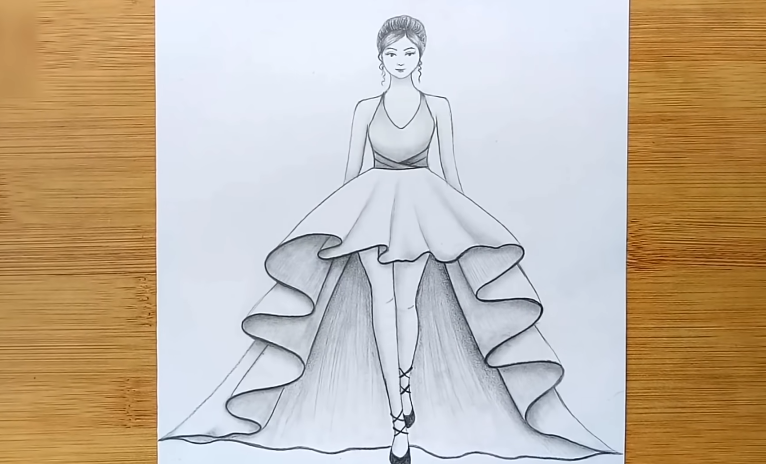 How to draw a girl with beautiful dress step by step | Easy drawing ...