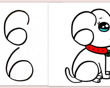 Easy to draw cute dog with two numbers 66