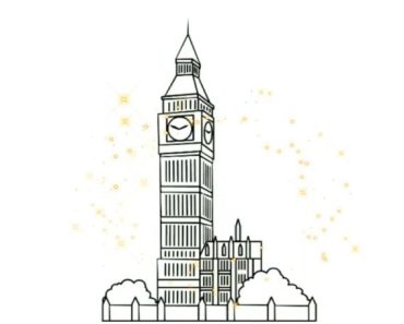 How to draw Big Ben clock step by step