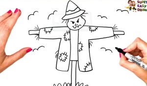 How to draw scarecrow step by step