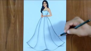How to draw a woman in evening gown step by step