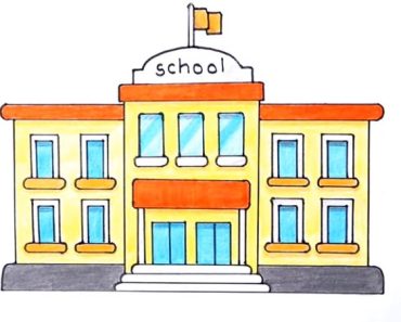 How to draw a school step by step